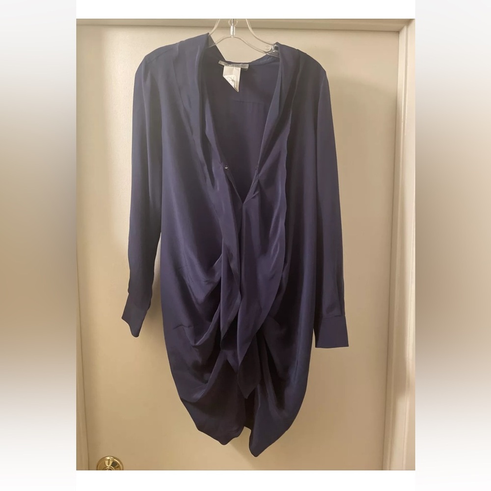 sportmax  maxmara line silk navy long sleeve blouse dress sz usa 2